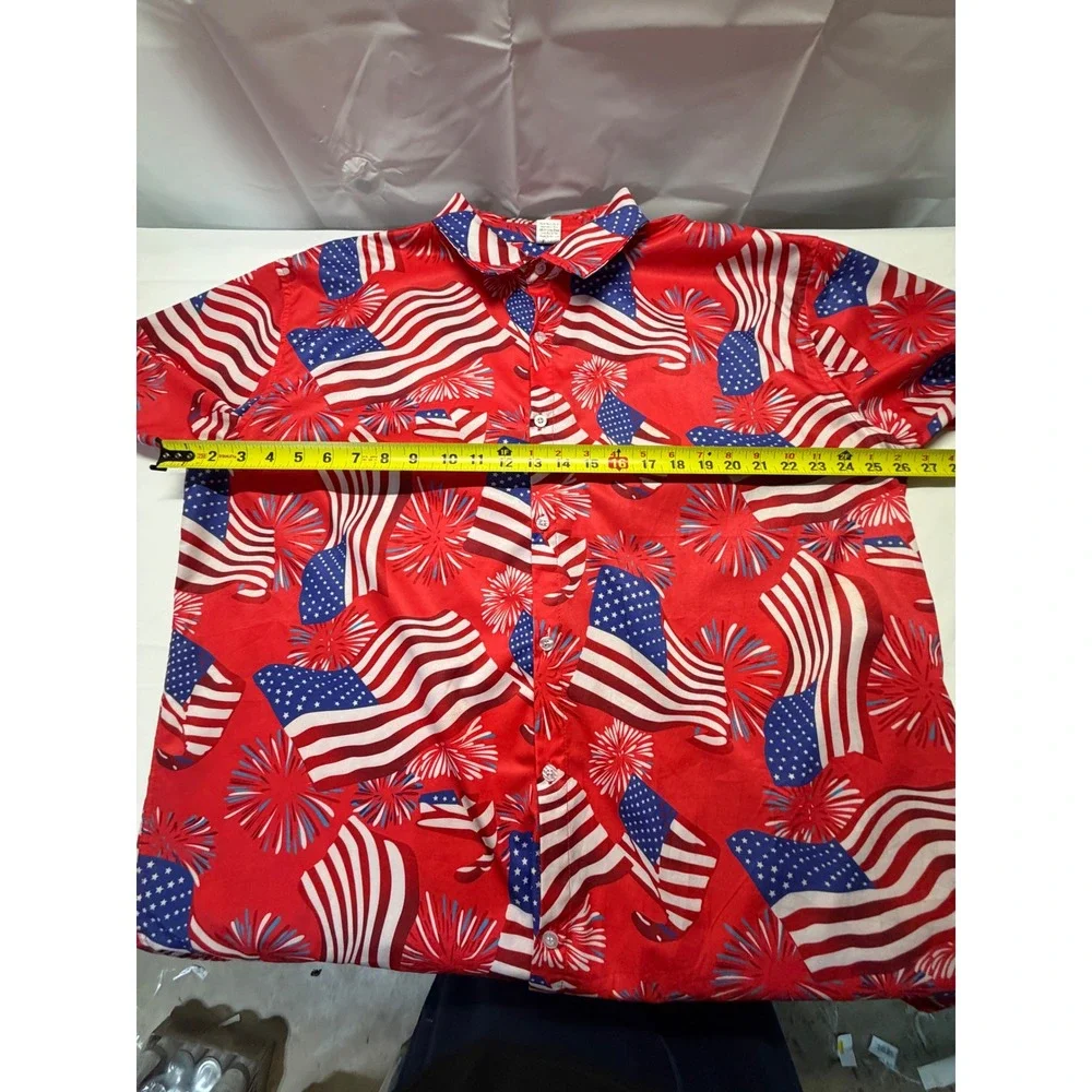 Mens American Flag Fireworks Button Down Shirt Red Patriotic 4th of July XXL - Picture 6 of 8